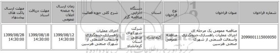 مناقصه عمومی یک مرحله ای اجرای عملیات راهسازی،جدولگذاری وآسفالت قسمتی از شهرک صنعتی هرسین