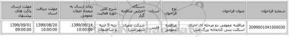 مناقصه عمومی دو مرحله ای اجرای اسکلت بتنی کتابخانه بزرگ صدرا