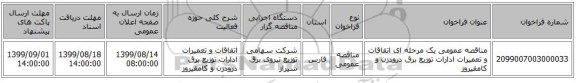 مناقصه عمومی یک مرحله ای اتفاقات و تعمیرات ادارات توزیع برق درودزن و کامفیروز