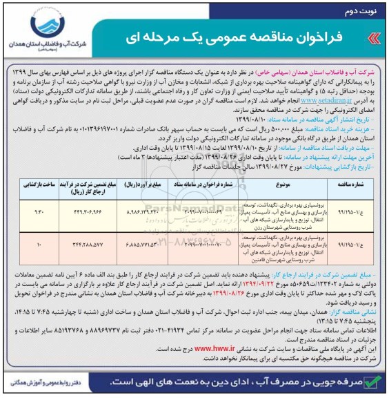 فراخوان مناقصه برونسپاری بهره برداری، نگهداشت،توسعه ، بازسازی و بهسازی ... نوبت دوم 
