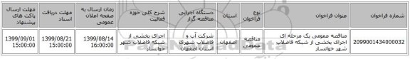 مناقصه عمومی یک مرحله ای اجرای بخشی از شبکه فاضلاب شهر خوانسار 