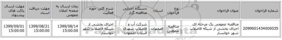 مناقصه عمومی یک مرحله ای اجرای بخشی از شبکه فاضلاب شهر خوانسار  