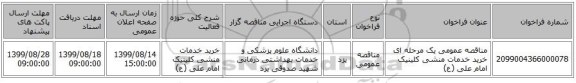 مناقصه عمومی یک مرحله ای خرید خدمات منشی کلینیک امام علی (ع)
