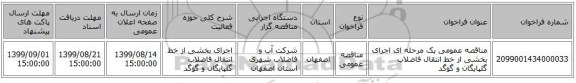 مناقصه عمومی یک مرحله ای اجرای بخشی از خط انتقال فاضلاب گلپایگان و گوگد  