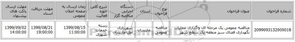 مناقصه عمومی یک مرحله ای واگذاری عملیات نگهداری فضای سبز منطقه یک سطح شهر