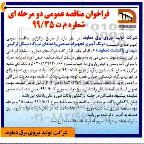 مناقصه عمومی، مناقصه رنگ آمیزی تجهیزات صنعتی واحدهای نیروگاه