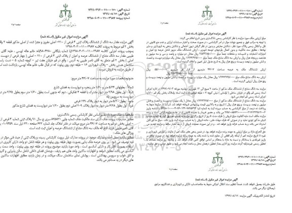آگهی مزایده مزایده سه دانگ از ششدانگ پلاک ثبتی 4 فرعی 