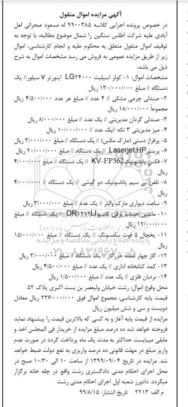 مزایده کولر اسپیلت LG24000 و...