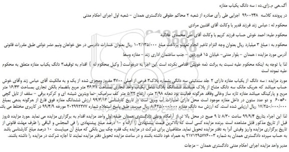 مزایده،مزایده فروش  سه دانگ یکباب مغازه  