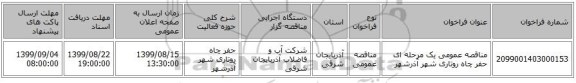 مناقصه عمومی یک مرحله ای حفر چاه روتاری شهر آذرشهر