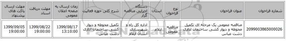 مناقصه عمومی یک مرحله ای تکمیل محوطه و دیوار کشی ساختمان اداری دشت عباس