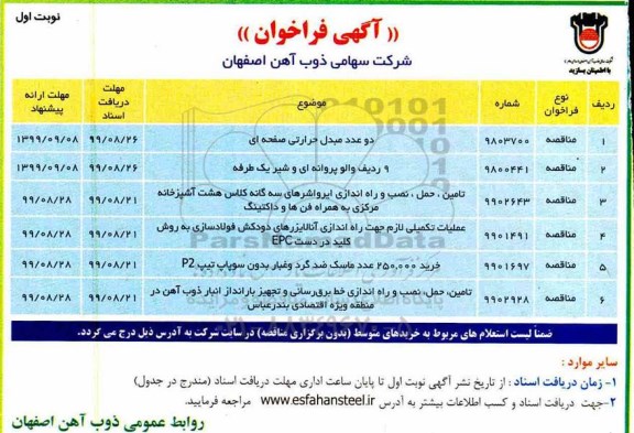 مناقصه مناقصه دو عدد مبدل حرارتی صفحه ای...