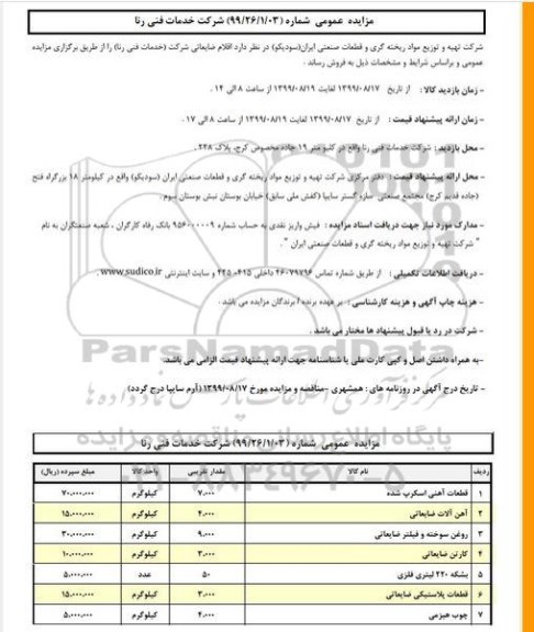 مزایده, مزایده اقلام ضایعاتی