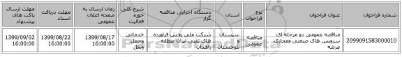 مناقصه عمومی دو مرحله ای سرویس های صنعتی ومجاری عرضه