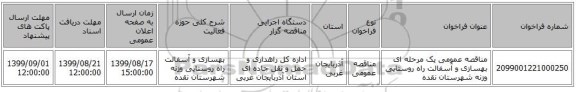 مناقصه عمومی یک مرحله ای بهسازی و آسفالت راه روستایی وزنه شهرستان نقده