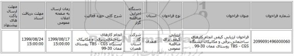 فراخوان ارزیابی کیفی انجام کارهای ساختمانی،برقی و مکانیکال ایستگاه TBS - CGS روستای عمان 30-99