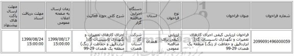 فراخوان ارزیابی کیفی اجرای کارهای تعمیرات و نگهداری تاسیسات گاز( ابزاردقیق و حفاظت از زنگ) منطقه یک همدان 29-99