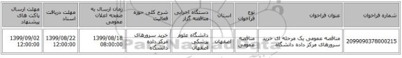 مناقصه عمومی یک مرحله ای خرید سرورهای مرکز داده دانشگاه