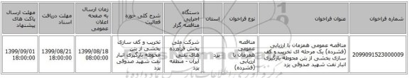 مناقصه عمومی همزمان با ارزیابی (فشرده) یک مرحله ای تخریب و کف سازی بخشی از بتن محوطه بارگیری انبار نفت شهید صدوقی یزد
