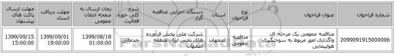مناقصه عمومی یک مرحله ای واگذاری امور مربوط به سوختگیری هواپیمایی