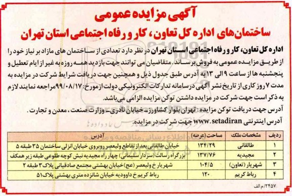 آگهی مزایده مزایده فروش تعدادی از ساختمان های مازاد