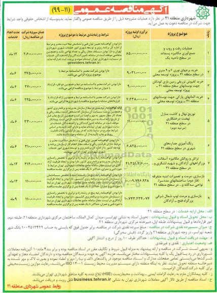 مناقصه ، مناقصه عملیات رفت و روب و جمع آوری مکانیزه پسماند ... ...