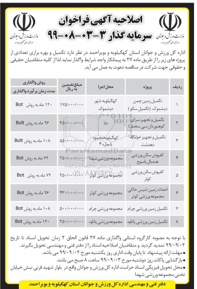 اصلاحیه فراخوان سرمایه گذار تکمیل زمین چمن ....
