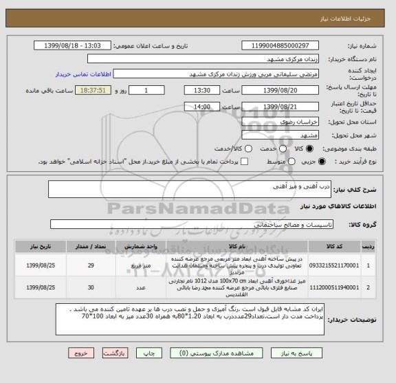 استعلام درب آهنی و میز آهنی 