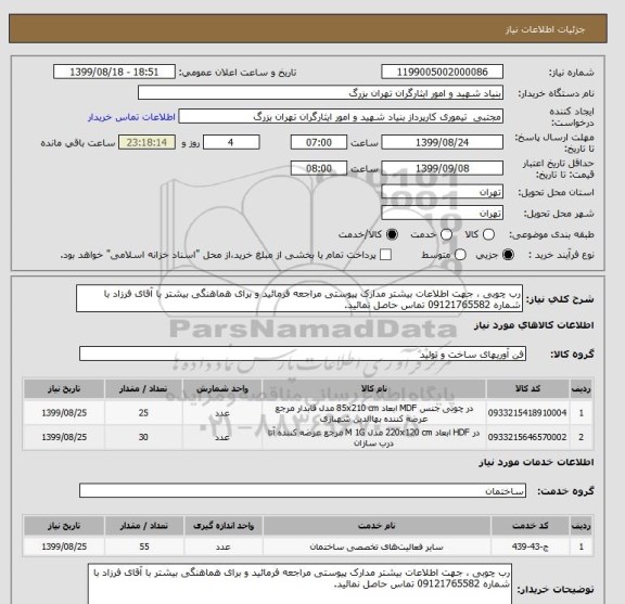 استعلام رب چوبی ، جهت اطلاعات بیشتر مدارک پیوستی مراجعه فرمائید و برای هماهنگی بیشتر با آقای فرزاد با شماره 09121765582 تماس حاصل نمائید.