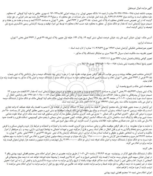 مزایده،مزایده فروش پلاک ثبتی بشماره 33055 فرعی از 6933 اصلی