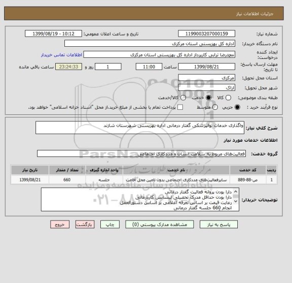 استعلام واگذاری خدمات توانپزشکی گفتار درمانی اداره بهزیستی شهرستان شازند