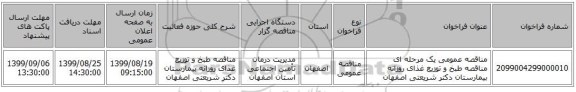 مناقصه عمومی یک مرحله ای مناقصه طبخ و توزیع غذای روزانه بیمارستان دکتر شریعتی اصفهان