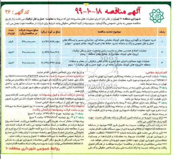 مناقصه ، مناقصه خرید تجهیزات و نگهداری پروژه های کوچک مقیاس محله ای... 