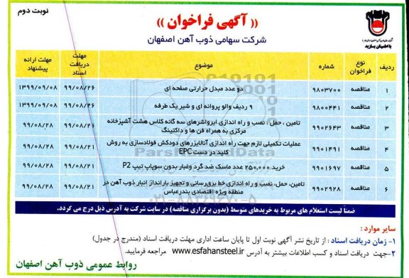 مناقصه ، مناقصه دو عدد مبدل حرارتی صفحه ای...- نوبت دوم 