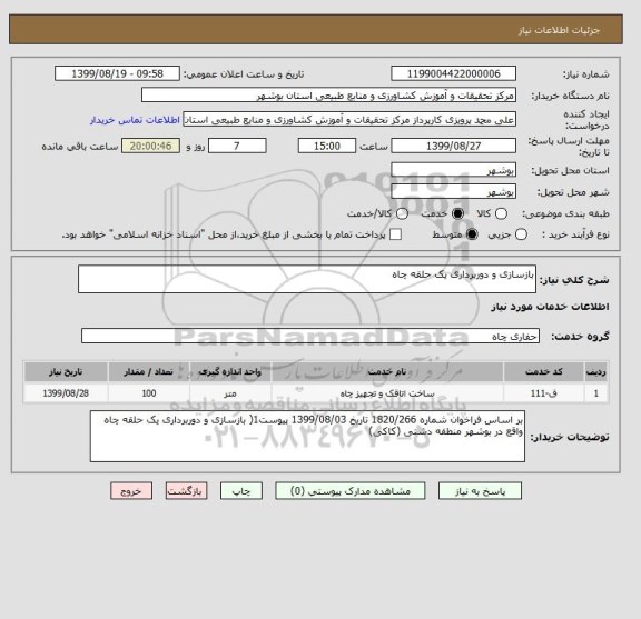 استعلام بازسازی و دوربرداری یک حلقه چاه