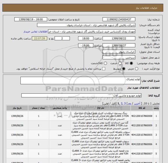 استعلام لوازم لیفتراک 