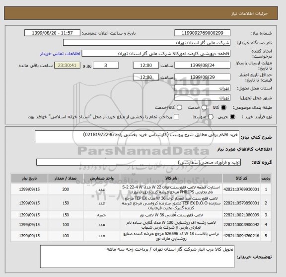 استعلام خرید اقلام برقی مطابق شرح پیوست (کارشناس خرید بخشی زاده 02181972296)