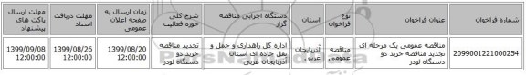 مناقصه عمومی یک مرحله ای تجدید مناقصه خرید دو دستگاه لودر 