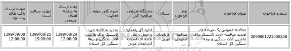مناقصه عمومی یک مرحله ای تجدید مناقصه خرید لاستیک برای ماشین آلات سنگین و نیمه سنگین کل استان