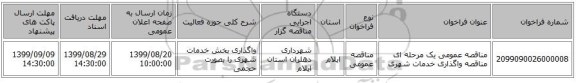 مناقصه عمومی یک مرحله ای مناقصه واگذاری خدمات شهری