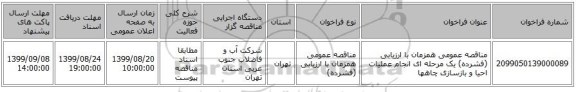 مناقصه عمومی همزمان با ارزیابی (فشرده) یک مرحله ای انجام عملیات احیا و بازسازی چاهها