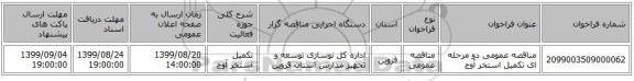 مناقصه عمومی دو مرحله ای تکمیل استخر آوج