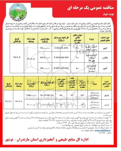 فراخوان مناقصه عمومی, فراخوان مناقصه  اجرای عملیات مکانیکی آبخیزداری- نوبت دوم 