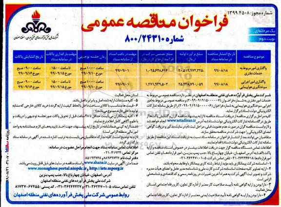 مناقصه , مناقصه واگذاری امور مربوط به خدمات دفتری... نوبت دوم 
