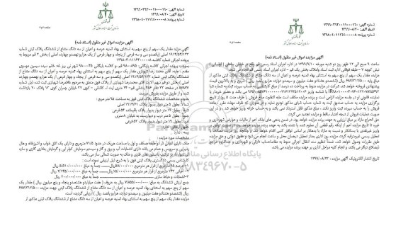 آگهی مزایده مزایده سه دانگ از ششدانگ پلاک ثبتی 