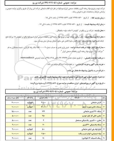 مزایده, مزایده فروش اقلام ضایعاتی 