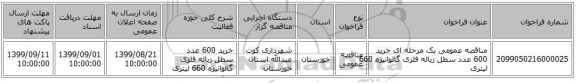 مناقصه عمومی یک مرحله ای خرید 600 عدد سطل زباله فلزی گالوانیزه 660 لیتری
