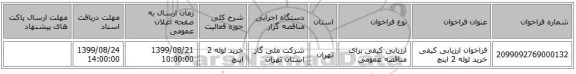 فراخوان ارزیابی کیفی خرید لوله 2 اینچ 
