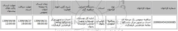 مناقصه عمومی یک مرحله ای احداث و تجهیز مرکز دانشگاه علامه طباطبایی فرهنگیان