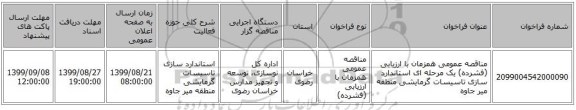 مناقصه عمومی همزمان با ارزیابی (فشرده) یک مرحله ای استاندارد سازی تاسیسات گرمایشی منطقه میر جاوه